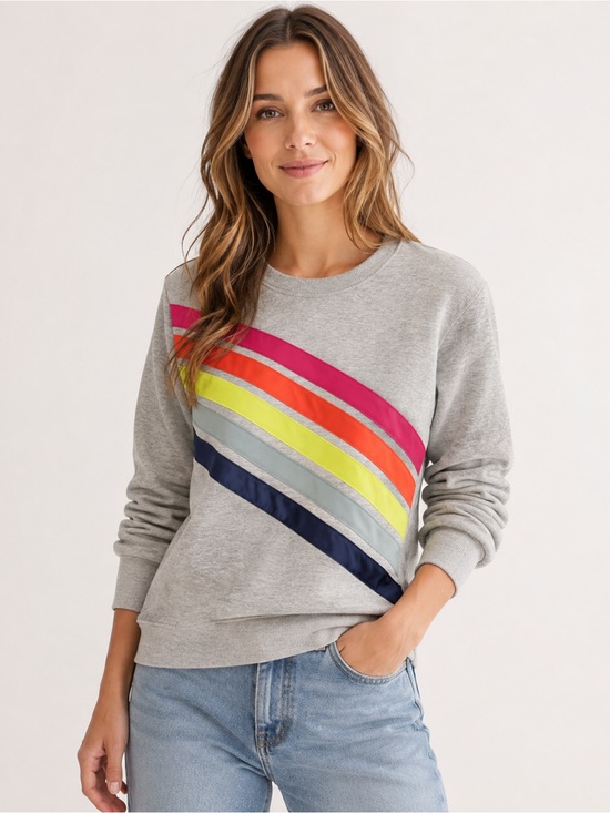 Evereve Tops - Evereve Women's Grey Sweatshirt with Rainbow Stripes
